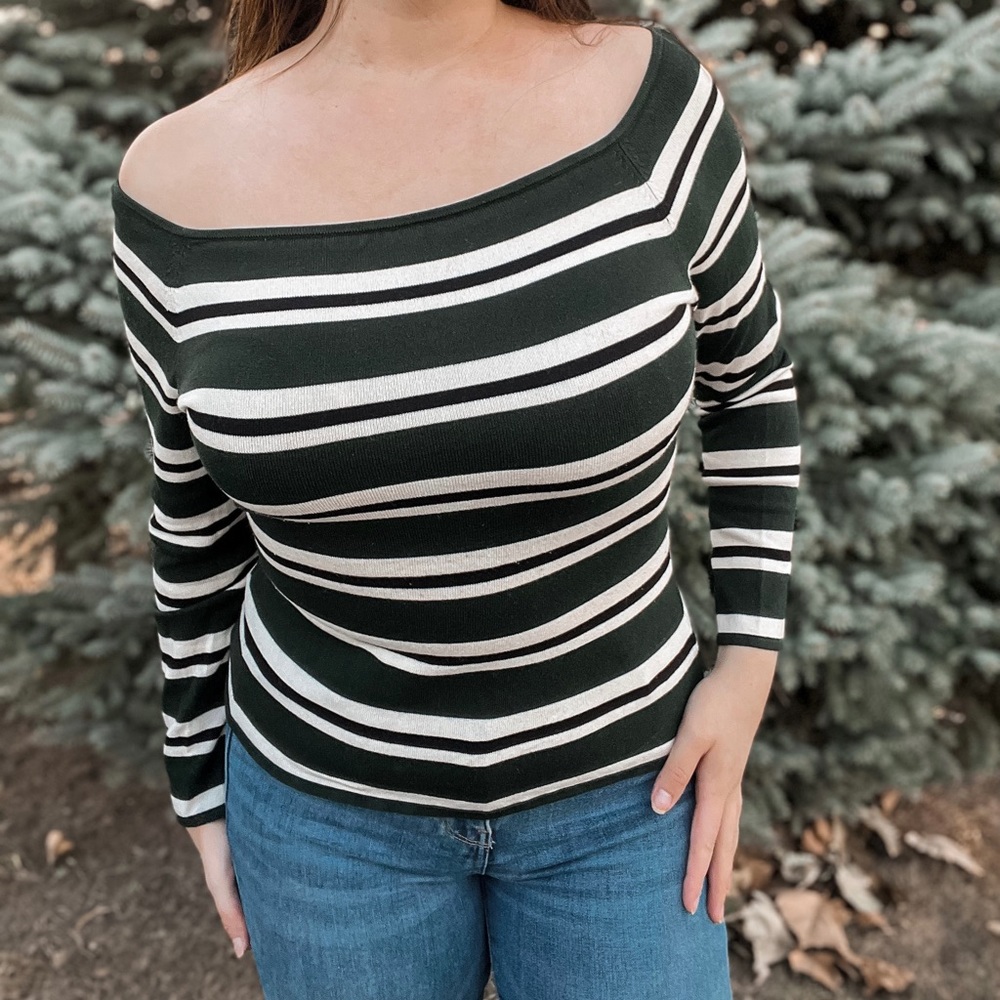 H&M Dark Green Striped Long Sleeve